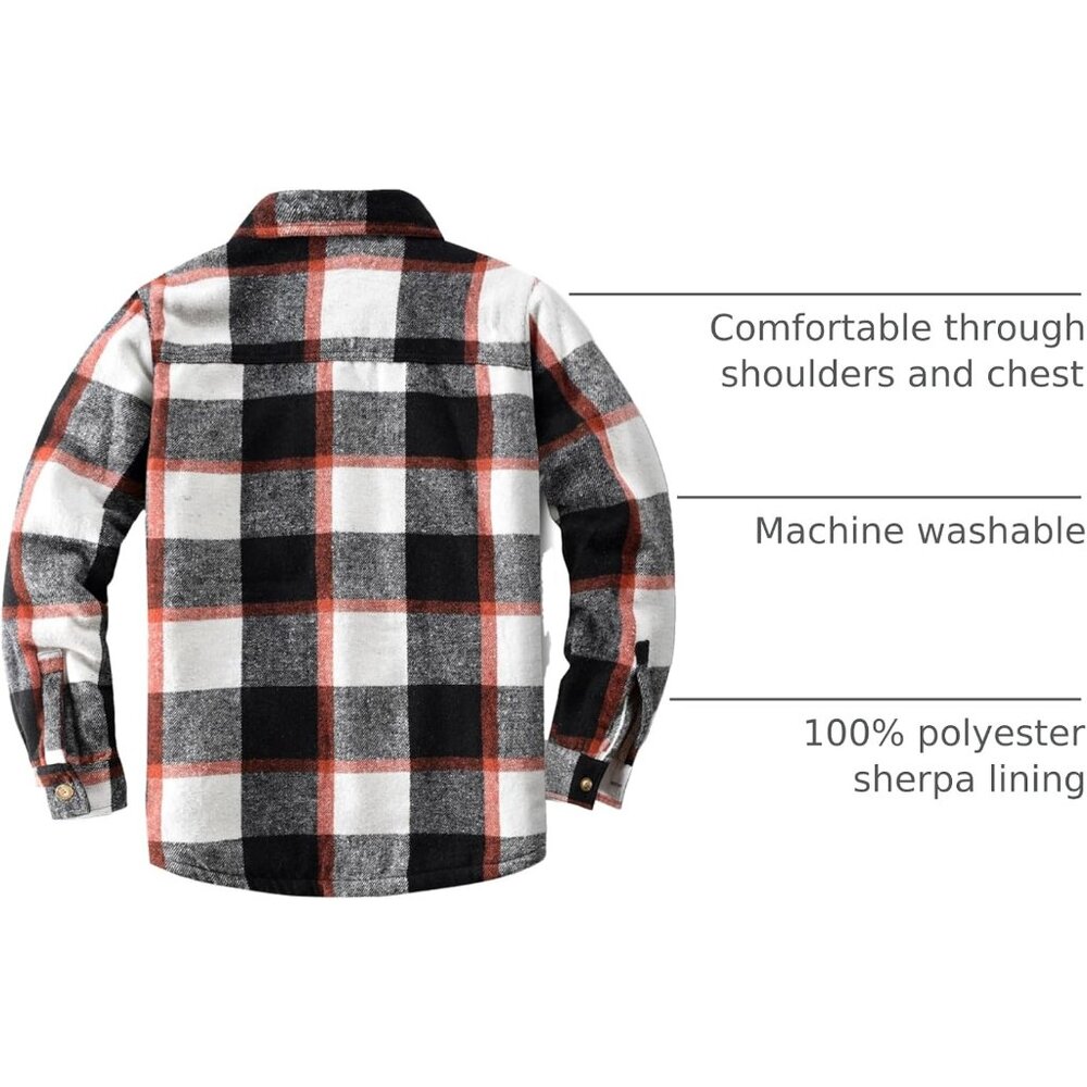 Men'sTangerine Cotton Sherpa Lined Button Down Flannel Shirt Jacket Plaid Soft. - Picture 4 of 8